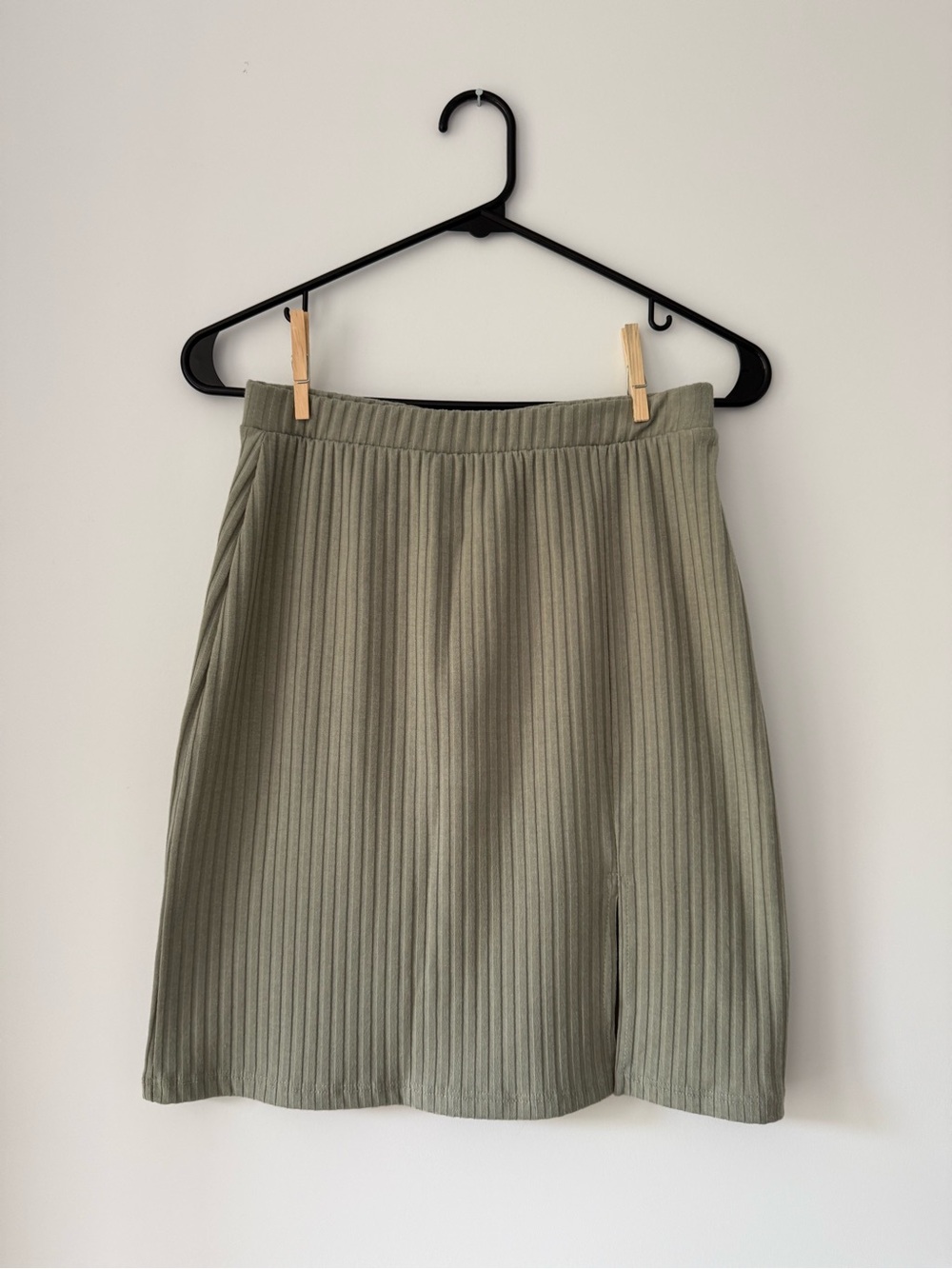 Rachel Olive Green Ribbed Mini Skirt